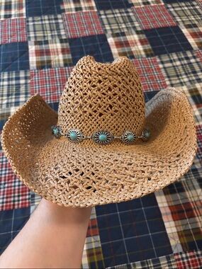 San Diego Hat Company Brown Straw Cowboy Hat with Turquoise Conchos
